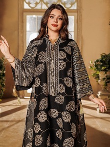 R-367 <span class=keywords><strong>Abaya</strong></span> Marocchina con Pizzo e Paillettes Ricamate Floreali per Donne Abbigliamento Tradizionale Islamico per Eid e Ramadan - Product Image 3