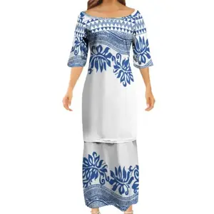 Polynesische Puletasi Stijl Jurk Custom Dames Off Shoulder Jurken Samoan Zomer Halve Mouwen Eiland Land Tweedelige Kleding