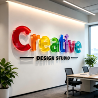 Enseigne murale lumineuse LED 3D personnalisée en acrylique arc-en-ciel pour bureau, studio créatif et réception d'entreprise