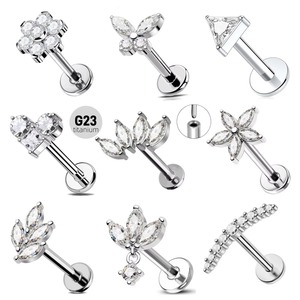 <span class=keywords><strong>Piercing</strong></span> de Titanio ASTM F136 con Rosca, Clásico, para Compromiso, Boda, Flor, Mariposa, Corazón, Pin, Push Lip, Stud, <span class=keywords><strong>Daith</strong></span>, Conch, Pendiente - Product Image 1