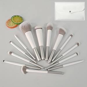 Nuevo Juego de Brochas de Maquillaje Profesional para Corrector Facial, 13 Piezas, Mango de Madera Blanco Plateado, Pelo Sintético, Brocha Plana y de Abanico, Aluminio - Product Image 5