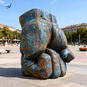 Iron Casting Art Sculpture Irregular Shape Painted Blue Rust Finish Outdoor Decorative Hand Statue - Product Image 1