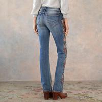 Jeans bootcut pour femme, broderie de roses, couleur vintage, personnalisez votre nom de marque
