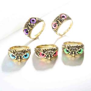 工場直販デーモンアイズフクロウパンクジュエリーカップル動物ステンレス鋼プロミスリングジュエリー女性用男性リング - Product Image 2