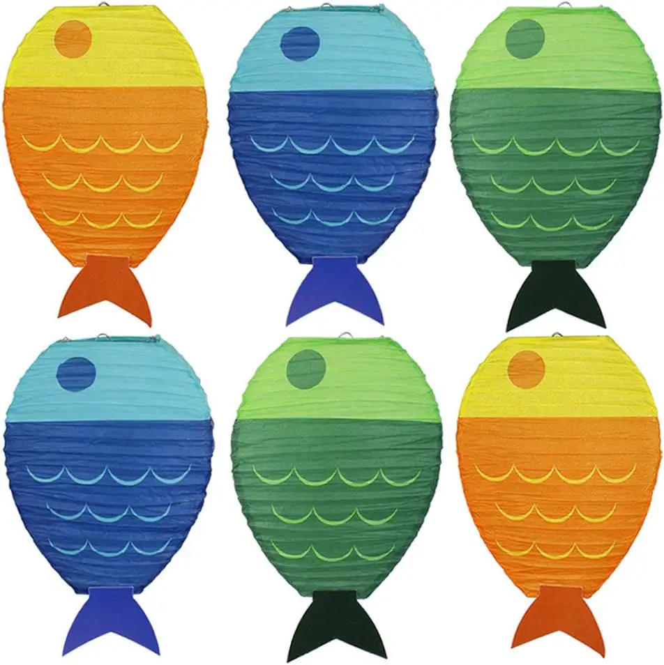 Unique Fish Shaped Hanging Paper Lanterns Kids Happy Birthday Party Home Wall Decoration Ocean Theme Fish Shaped Paper Lanterns