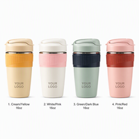 Mug de voyage isotherme en acier inoxydable à double paroi, 470 ml (16 oz), corps fin, anti-fuite, avec couvercle sans BPA, compatible eau bouillante
