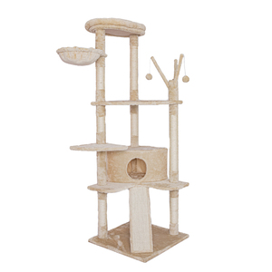 D KING-<span class=keywords><strong>Muebles</strong></span> grandes para gatos, centro de actividades de varios niveles, torre de árbol para gatos con hamaca beige, postes para rascar hechos de madera - Product Image 5