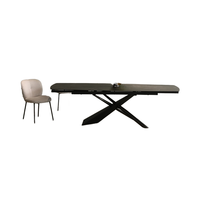 Mobilier de salle à manger personnalisé, moderne et léger de luxe avec pieds en métal Table de table en céramique avec dessus en verre trempé pliable 8 places
