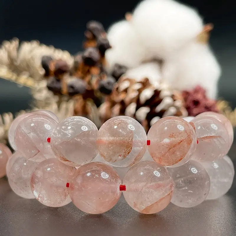 자연적인 돌 구슬 Hematoid 석영 보석 만들기를 위한 빨간 귤 석영 매끄러운 둥근 느슨한 구슬