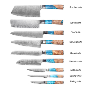 <span class=keywords><strong>Set</strong></span> di 9 <span class=keywords><strong>coltelli</strong></span> da cucina Garwin in acciaio Damasco VG10, <span class=keywords><strong>coltelli</strong></span> da <span class=keywords><strong>macellaio</strong></span>, Nakiri, Chef, da intaglio, Santoku, da sbucciatura, da pane, multiuso, da disosso, ambidestri - Product Image 2