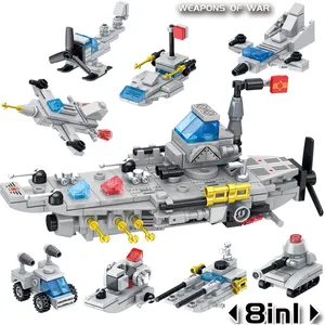City War Military Battleship Kit <span class=keywords><strong>de</strong></span> construcción 8 en 1 Cruiser Ocean Ship Building Blocks Set Warship <span class=keywords><strong>Helicóptero</strong></span> Tanque Juguetes militares - Product Image 1