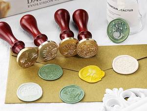 Cabeza de latón de cera de lacre sello de invitación de boda Tarjeta de Navidad botánico y de mango de madera sello de la cera - Product Image 3