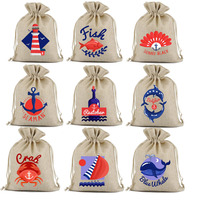 Sacs à cordon en coton et lin à thème ancre avec impression sérigraphiée pour les fêtes et la plage
