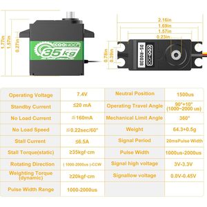 Coowoo Moteur Servo Sans Noyau 35kg Engrenage Métallique Numérique en Acier Inoxydable pour Robots RC DIY Arduino - Product Image 4