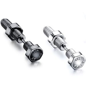 Classic Punk Style Screw-Shaped Stainless Steel <b>Stud</b> <b>Earrings</b> for Men | Available in <b>Black</b> and Silver - Product Image 4