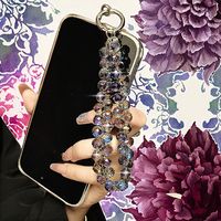 Clip de dragonne en cristal avec strass Porte-clés Coffre-fort pour téléphone portable Charme Chaîne Lanière avec pendentif en perles bling