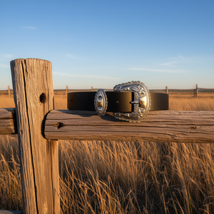 Cinturón Western Angelina de 110 cm con Hebilla de Placa de Aleación, Estilo Negro Marrón - Product Image 3