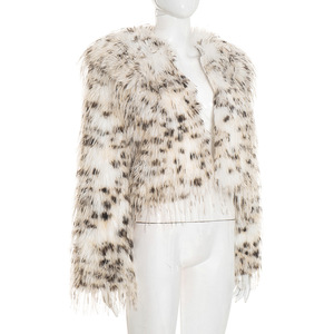 Abrigo de Piel Sintética para Mujer, Otoño Invierno, Estampado de Leopardo, Solapa, Manga Larga, Corte Entallado, Estilo Cárdigan - Product Image 4