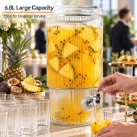 Distributeur de boissons en verre côtelé de 7 L avec robinet et couvercle, grand distributeur de jus pour hôtels, buffets, traiteurs, vente en gros, OEM