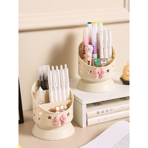 Makeup Brush Storage <b>Bucket</b> Milky White <b>Plastic</b> Rotating Holder With Drawers For Desktop Cosmetic Organizer - Product Image 4