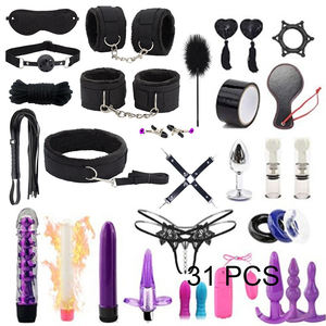 47PCS BDSM 섹스 속박 키트 수갑 젖꼭지 클램프 채찍 항문 플러그 진동기 엉덩이 SM 제품 섹스 토이 여성용 남성용 - Product Image 5