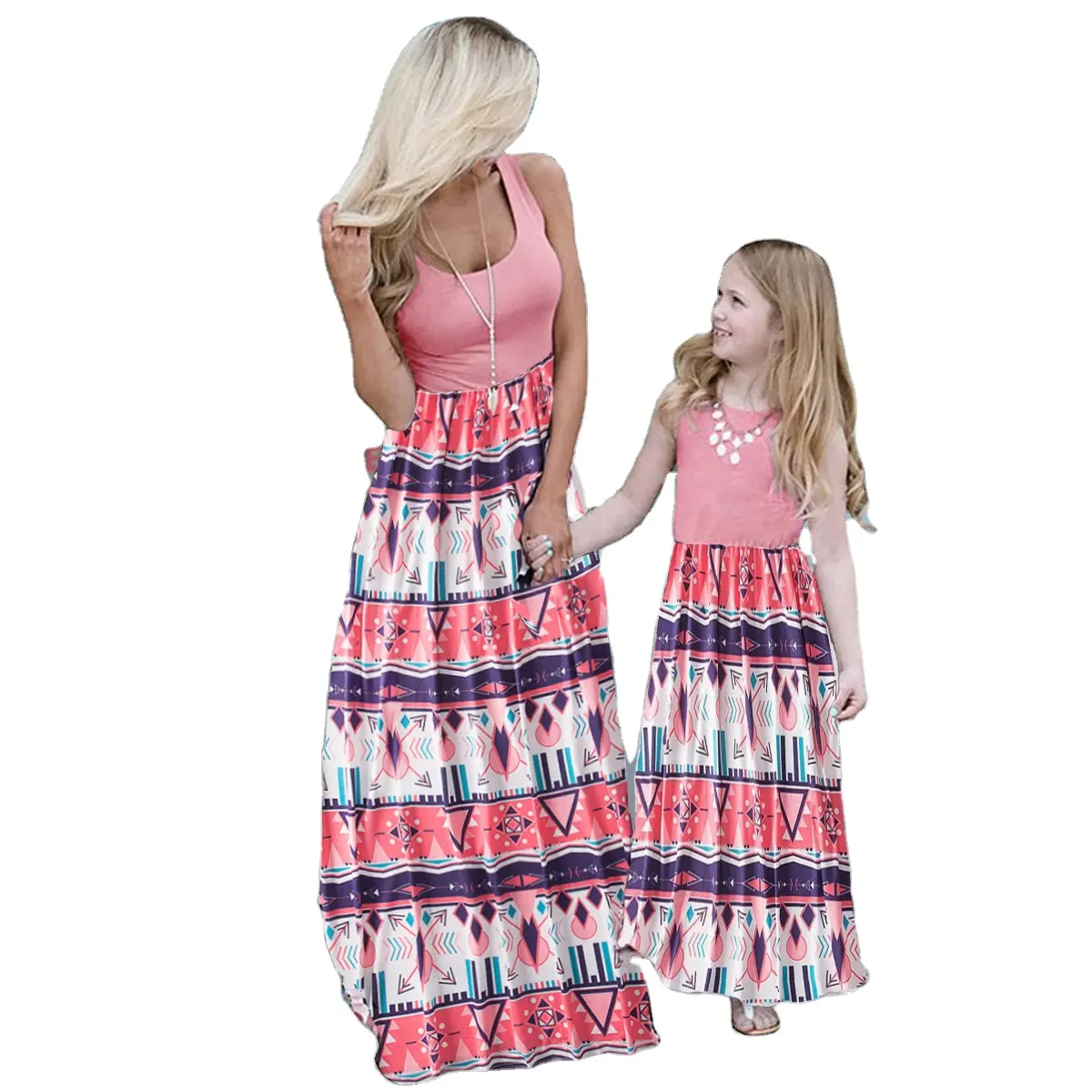 Vestido maxi casual floral para a família, roupa de verão combinando para o Dia das Mães