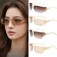 Lunettes de soleil incurvées en forme de B sans monture UV400 pour femmes, monture étroite, tendance, uniques, protection solaire, style rétro, célébrité d'Internet
