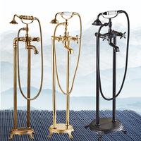 Robinet de douche et de baignoire sur pied, double poignée, finition laiton brossé, design moderne, pour hôtel, finition bronze