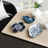 Klassisches Chinesisches Gebäck-Dessert-Teller-Set, Dekorative Handbemalte Porzellan-Teller in Blau und Weiß für das Wohnzimmer