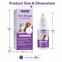 Gouttes oculaires pour animaux Zourunan 60ml, hauteur du carton 12cm, hauteur de la bouteille compte-gouttes 11cm, soins d'hygiène externe, vente en gros, service OEM, étiquette privée