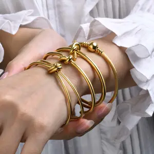 Joyería de acero de titanio Chapado en oro Nudo Brazalete de alambre Pulsera de mujer Brazalete abierto Joyería bijoux en Acier inoxydable