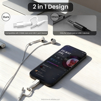 Earphone Musik Berkabel 2 in 1 3.5mm Jack Type-c  Headphone Berkualitas Tinggi Hifi Lubang Bundar Konverter Headphone Berkabel