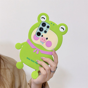 Coque de téléphone Kawaii 3D Grenouille Verte et Cochon Baveur pour iPhone 17 Pro Max 16 15 14 13 – Housse de protection en silicone souple et amusante à motif de dessin animé - Product Image 4