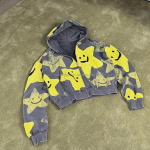Felpa con Zip OEM 100% Cotone Ecologica Traspirante Grigio Scuro con Stampa a Stelle per Uomo Streetwear Vendita all'Ingrosso - Product Image 3