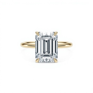 Anillo solitario de oro amarillo de 14 quilates con diamante de corte esmeralda cultivado en laboratorio, anillo de compromiso de lujo para mujer - Product Image 1