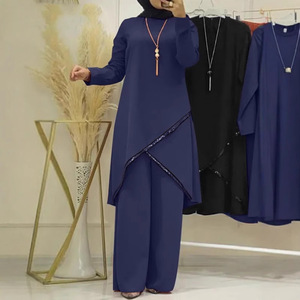 2025 dernières conceptions turc en mousseline <span class=keywords><strong>de</strong></span> soie Robe longue Abaya robe musulmane femmes caftan dubaï <span class=keywords><strong>Islam</strong></span> tissu femmes Abaya Robe pantalon 2 pièces ensemble - Product Image 6