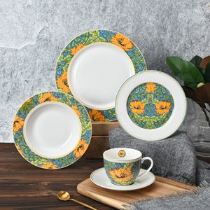 Nouvel ensemble de vaisselle en céramique durable de 20 pièces, motif floral de jardin, assiettes et tasses pour restaurant - Product Image 1