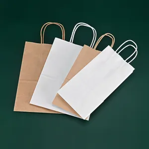 Conception personnalisée de haute qualité poignées en papier torsadé coloré restauration rapide à emporter café sac en papier kraft sacs d'emballage cadeau