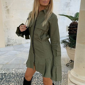 mujeres <span class=keywords><strong>vestido</strong></span> de camisa manga bolsillos plisado Sexy señoras de la Oficina Verde <span class=keywords><strong>blanco</strong></span> nuevo Mini <span class=keywords><strong>vestido</strong></span> para las mujeres - Product Image 1