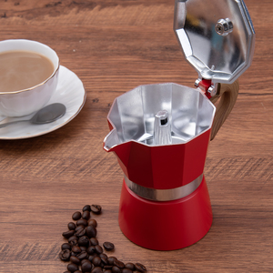 <span class=keywords><strong>Caffettiera</strong></span> Moka Rossa in Alluminio con Manico Effetto Legno per Fornello a Gas - Product Image 6