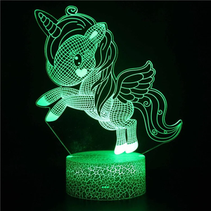 RGB 7/16 Colors <strong>LED</strong> 5V USB and Battery Powered Unicorn 3D Illusion <strong>Lamp</strong> Night <strong>Light</strong> for Kids Room Bedroom - Product Image 1