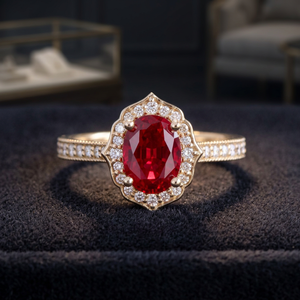 Lab Grown Oval Cut <b>Ruby</b> Vintage Engagement <b>Ring</b> Fine Jewelry 18k Yellow Gold Custom Wedding <b>Ring</b> <b>for</b> <b>Women</b> - Product Image 3