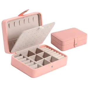 New Jewelry Organizer Portable Double Layer Small Simple Earrings Ring Leather Jewelry Box for Travel