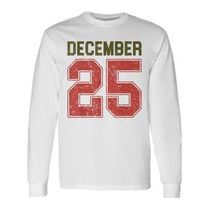 T-shirt vintage a maniche lunghe con stampa natalizia retrò del 25 dicembre, effetto invecchiato - Product Image 1