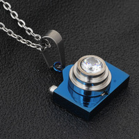 Pendentif de caméra cachée mignon noir en acier inoxydable personnalisé avec collier en zircon