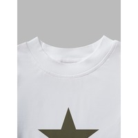 Haut court à manches courtes pour filles tendance, motif étoile, associé à un pantalon cargo à double poche, vert militaire, lavable, en Spandex/Polyester