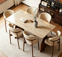 Ensemble de table et chaises de salle à manger en bois massif et pierre frittée, style nordique moderne, rectangulaire, écologique, imperméable, 4 à 6 places