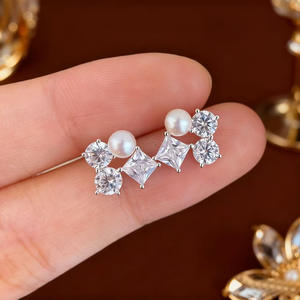 22705 Accessoires de perles DIY, boucles d'oreilles fines en argent S925 avec perles rondes de 4-5 mm, bijoux en or et argent avec support vide et clous d'oreille - Product Image 1