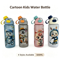 Bouteille d'eau portable en plastique de 600 ml pour enfants, avec paille anti-fuite et lanière, idéale pour l'école et les activités de plein air