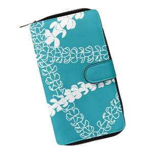 محفظة نسائية طويلة أنيقة بسحاب من Puakenikenenian محفظة بسوستة زهور من هاواي بطبقات متعددة من الجلد الصناعي العملي الرائع - Product Image 4